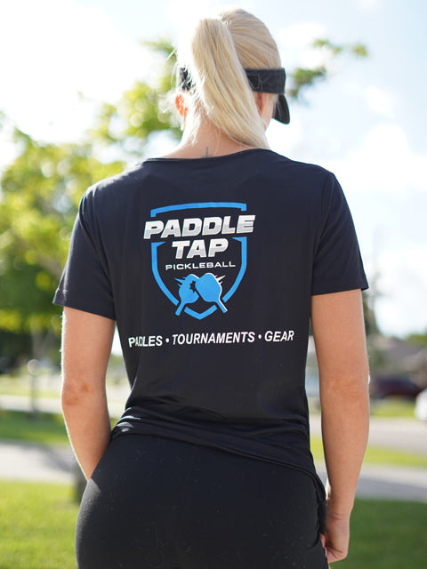 Women’s Short Sleeve Performance Paddle Tap Pickleball T-Shirt Black