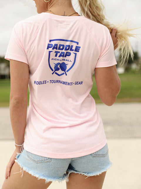 Women’s Short Sleeve Performance Paddle Tap Pickleball T-Shirt Pink Blossom