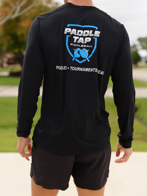 Men’s Long Sleeve Performance Paddle Tap Pickleball T-Shirt Black
