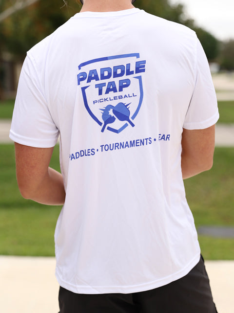 Men’s Short Sleeve Performance Paddle Tap Pickleball T-Shirt White