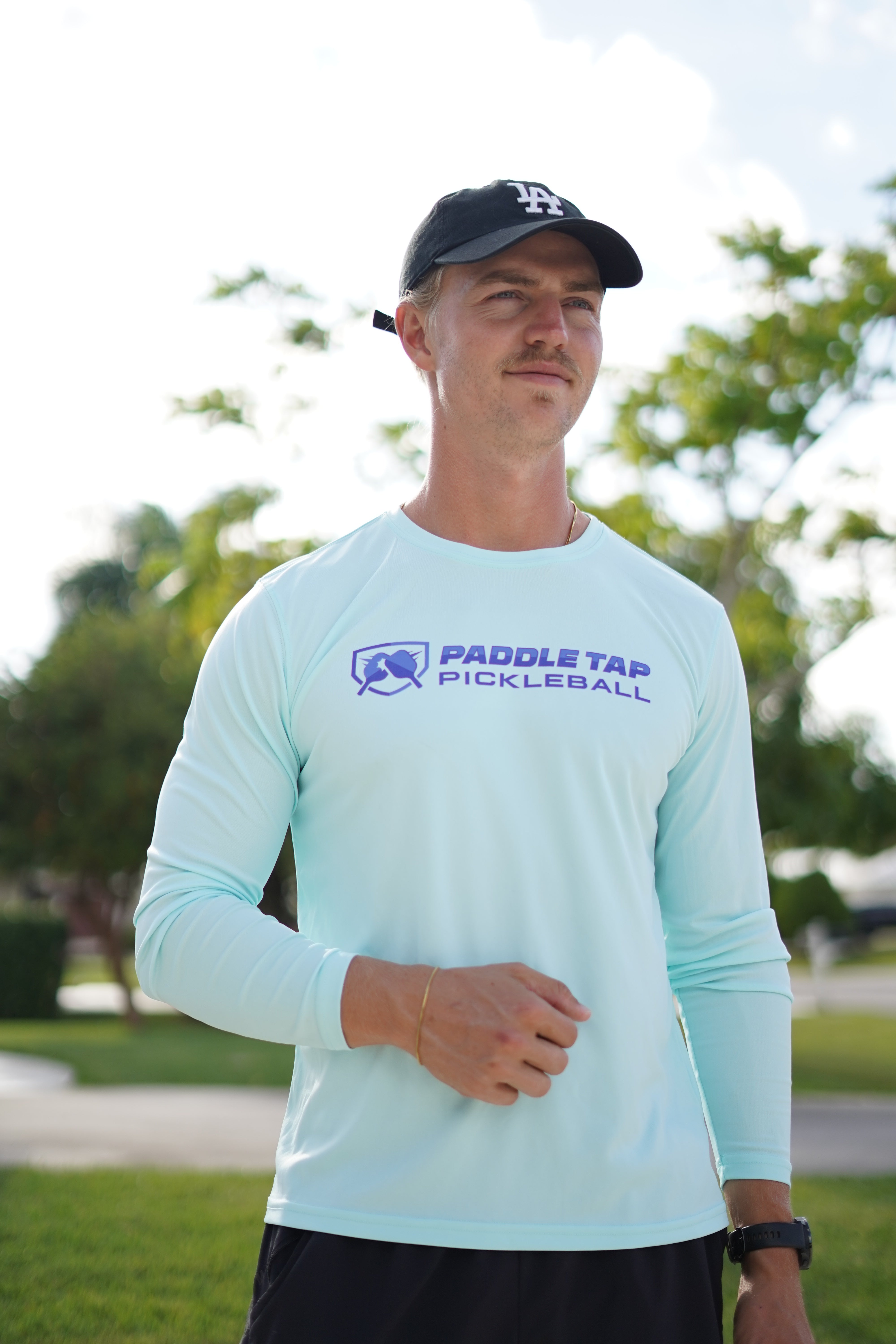 Men’s Long Sleeve Performance Paddle Tap Pickleball T-Shirt Arctic Blue