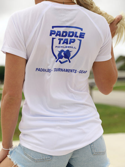 Women’s Short Sleeve Performance Paddle Tap Pickleball T-Shirt White