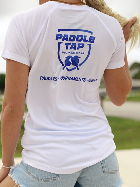 Women’s Short Sleeve Performance Paddle Tap Pickleball T-Shirt White