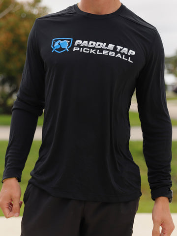 Men’s Long Sleeve Performance Paddle Tap Pickleball T-Shirt Black