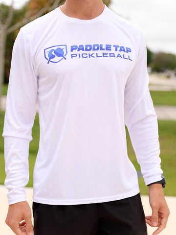 Men’s Long Sleeve Performance Paddle Tap Pickleball T-Shirt White