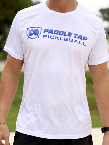 Men’s Short Sleeve Performance Paddle Tap Pickleball T-Shirt White