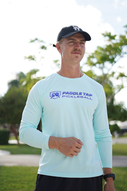 Men’s Long Sleeve Performance Paddle Tap Pickleball T-Shirt Arctic Blue