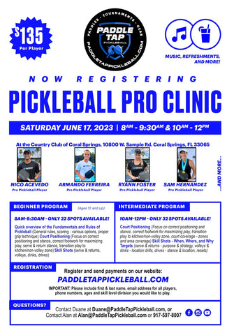 Pro Paddle Tap Clinic 10:00am-12:00pm Saturday, June 17th