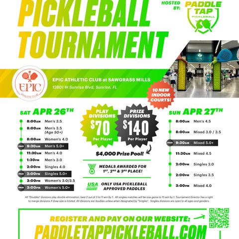 INDOOR Pickleball Tournament April 26th-27th $7,000 Prize Pool Money!
