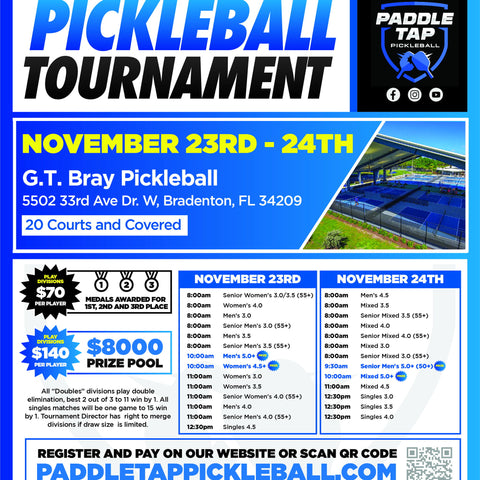 Nov 23rd-24th 20 courts and covered courts @ G.T. Bray, Bradenton, FL $8,000 Prize Pool Money!