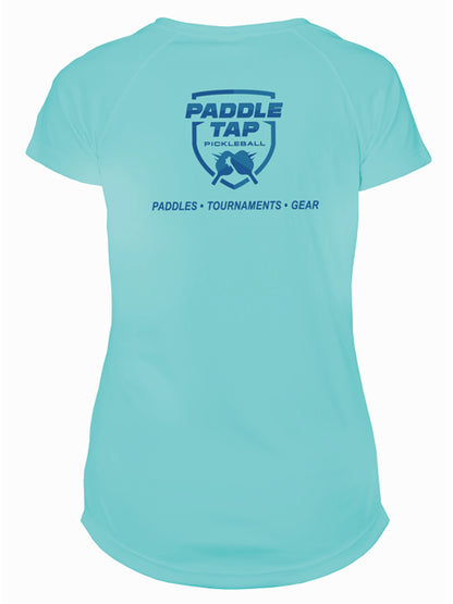 Women’s Short Sleeve Performance Paddle Tap Pickleball T-Shirt Water Blue