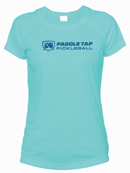 Women’s Short Sleeve Performance Paddle Tap Pickleball T-Shirt Water Blue