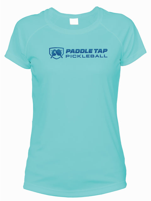 Women’s Short Sleeve Performance Paddle Tap Pickleball T-Shirt Water Blue