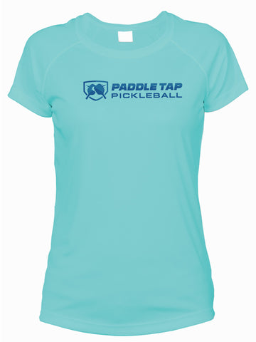 Women’s Short Sleeve Performance Paddle Tap Pickleball T-Shirt Water Blue